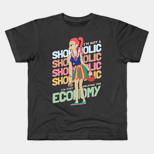 Retro Shopaholic Girl Kids T-Shirt by KewaleeTee